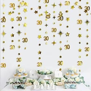 Gold 30th Birthday Decorations Number 30 Circle Dot Twinkle Star Garland Metalli