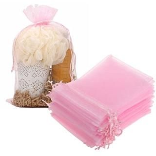 Jwsqmc 5x7 Inch Organza Gift Bag with Drawstring for JewelryCandySet of 100 Pink