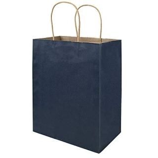 50 Pack 8x4.75x10 inch Medium Blue Kraft Paper Bags with Handles Bulk Bagmad Gif