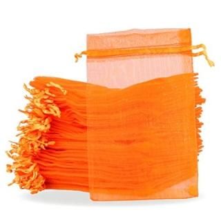 PMLAND 100 Pieces Orange Organza Drawstring Pouches for Candy Jewelry Party Wedd