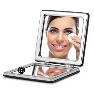OMIRO Compact Mirror Classical PU Leather 1X/3X Magnification Pocket Ultra Porta