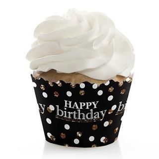 Adult Happy Birthday - Gold - Birthday Party Decorations - Party Cupcake Wrapper