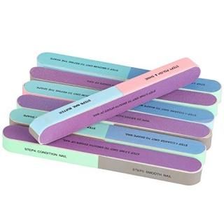 12 Packs 7 Way Nail File and Buffer Block Nail Buffering Files 7 Steps Washable 