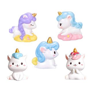 Super Cute Unicorn Cake Topper 5 Pcs Mini Resin Rainbow Unicorn Toy Figurine Col