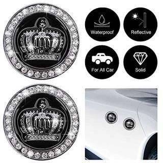 OIIKI 2PCS 3D Crown Car Emblem Badge Decal Bling Diamond Metal Princess Crown Em