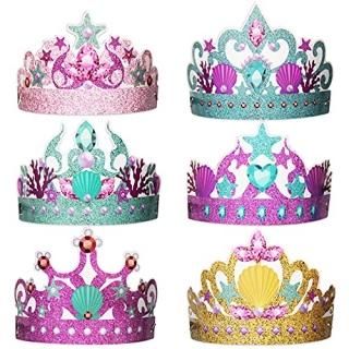 12 Pieces Mermaid Birthday Party Hats Mermaid Paper Party Crown Headbands for Gi
