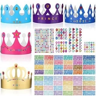 20 Pieces Paper Crowns Princess Prince Crown 6 Pieces Gem Stickers Jewels Sticke
