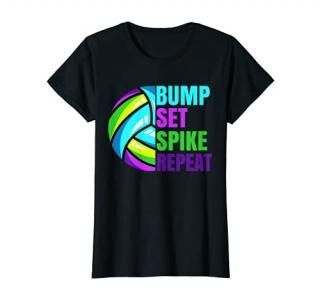 Girls Volleyball Bump Set Spike Repeat Blue Purple Teen T-Shirt