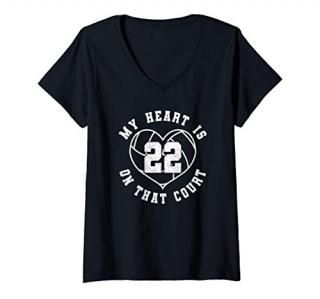 Womens Volleyball Mom Dad Saying Player Jersey Number 22 V-Neck T-Shirt