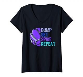 Womens Volleyball Bump Set Spike Repeat Volleyball-Player Gift V-Neck T-Shirt
