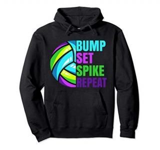 Girls Volleyball Bump Set Spike Repeat Blue Purple Teen Pullover Hoodie