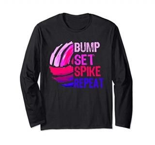 Girls Volleyball Bump Set Spike Repeat Pink Purple Teen Long Sleeve T-Shirt