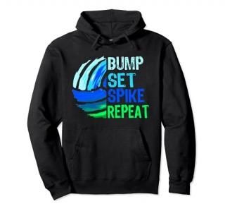 Volleyball Bump Set Spike Repeat Blue Green for Teenagers Pullover Hoodie