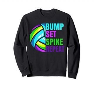 Girls Volleyball Bump Set Spike Repeat Blue Purple Teen Sweatshirt