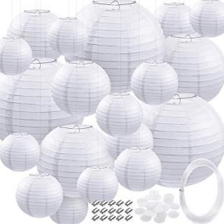 18 Piece Round Chinese Paper Lantern Assorted Size 12/8/6/4 Inch with Clear Nylo