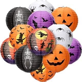 12 Pieces Halloween Paper Lanterns Halloween Hanging Lanterns Decorative Pumpkin