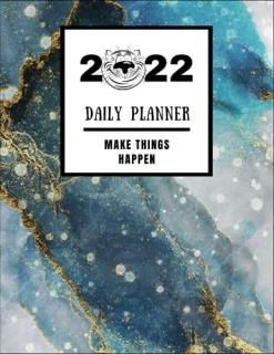 2022 Daily Planner Make Things Happen Gold & Blue Marble Patternannual Planner F