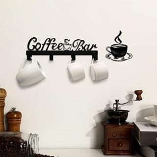 2 Pieces Wall Metal Coffer Mug Holder with 4 Hooks Coffee Bar Modern Wall Hanger