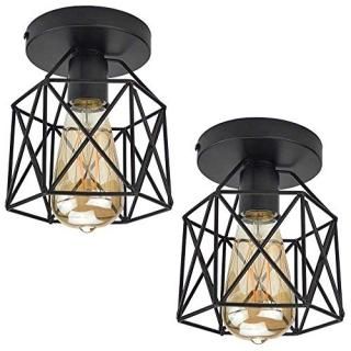 ZHMA Semi Flush Mount Ceiling Light E26 E27 Retro Black Industrial Ceiling Light