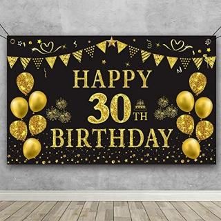 Trgowaul 30th Birthday Backdrop Gold and Black 5.9 X 3.6 Fts Happy Birthday Part