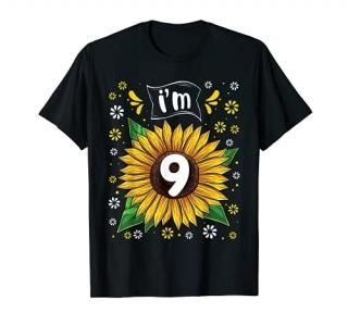 9th Birthday Girl Sunflower 9 year old Sunflower Party T-Shirt