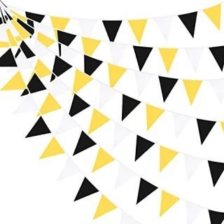 32Ft Yellow Black White Pennant Banner Fabric Triangle Flag Bunting Garland for 