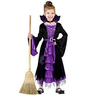 ThinkMax Fairytale Witch Costume for Girls Halloween Witch Dress Black/Purple S 