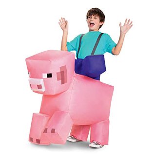 Pig Ride On Minecraft Inflatable Costume Kids Inflating Costume Jumpsuit with Fa