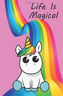 Life Is Magical Unicorn and Rainbow Journal/Notebook light pink