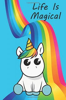 Life Is Magical Unicorn and Rainbow Journal/Notebook light blue