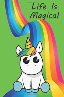 Life Is Magical Unicorn and Rainbow Journal/Notebook green