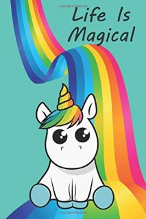 Life Is Magical Unicorn and Rainbow Journal/Notebook aqua