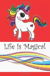 Life Is Magical Unicorn and Rainbow Journal/Notebook red
