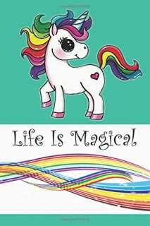 Life Is Magical Unicorn and Rainbow Journal/Notebook aqua blue