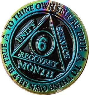 6 Month AA Medallion Reflex Rainbow Plated Sobriety Chip