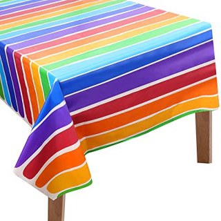 2 Pieces Carnival Pride Rainbow Tablecloth Colorful Disposable Plastic Rectangul