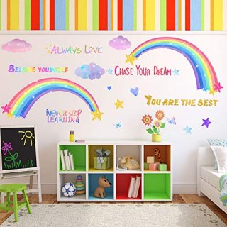 3 Sheets Rainbow Wall Decals for Girls Room Colorful Rainbow Butterflies Clouds 