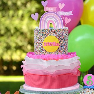 Mity rain Boho Rainbow Decor 8pcs Happy Birthday Cake Toppers Boho Border for Ba