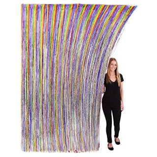 Tall Foil Fringe Curtains Glossy Metallic Tinsel for Party Photo Backdrop Birthd