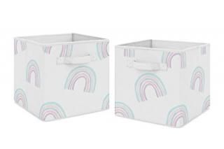 Sweet Jojo Designs Pastel Rainbow Foldable Fabric Storage Cube Bins Boxes Organi