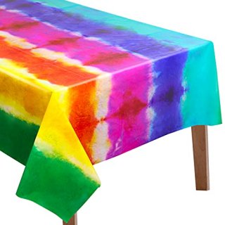 2 Pieces Tie Dye Tablecloth Plastic Tie Dye Theme Table Cover 86.6 x 51.2 Inch R