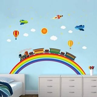 ufengke Rainbow Train Wall Stickers DIY Rocket Airplane Wall Decals Art Decor fo