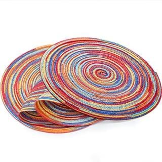Moukeren 4 Piece Rainbow Round Placemats 12 Inch Woven High Temperature Resistan