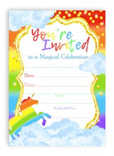 unicorn brights large invitations rainbow party invitations - 10 invitations + 1