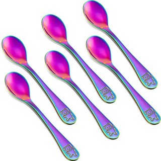 Boao 6 Pieces Rainbow Kids Spoons Stainless Steel Rainbow Kids Cutlery Kids Silv