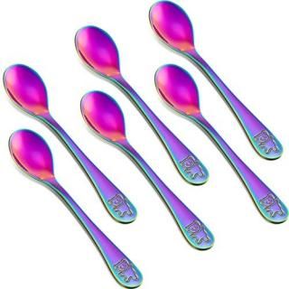 Boao 6 Pieces Rainbow Kids Spoons Stainless Steel Rainbow Kids Cutlery Kids Silv
