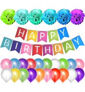 PartyForever Colorful Happy Birthday Banner Party Decorations Set with 20 Multic