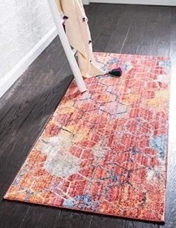 Unique Loom Rainbow Collection Geometric Abstract Trellis Modern Watercolor Red 
