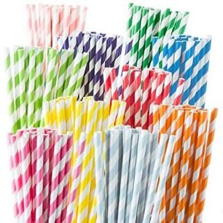 Weemium 200 Biodegradable Paper Straws - Durable & Eco-Friendly in 10 Color Stri