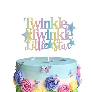 Twinkle Twinkle Little Star Cake Topper - Rainbow Glitter Little Star Decoration